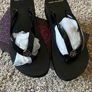 Black Tory Burch platform flip flops